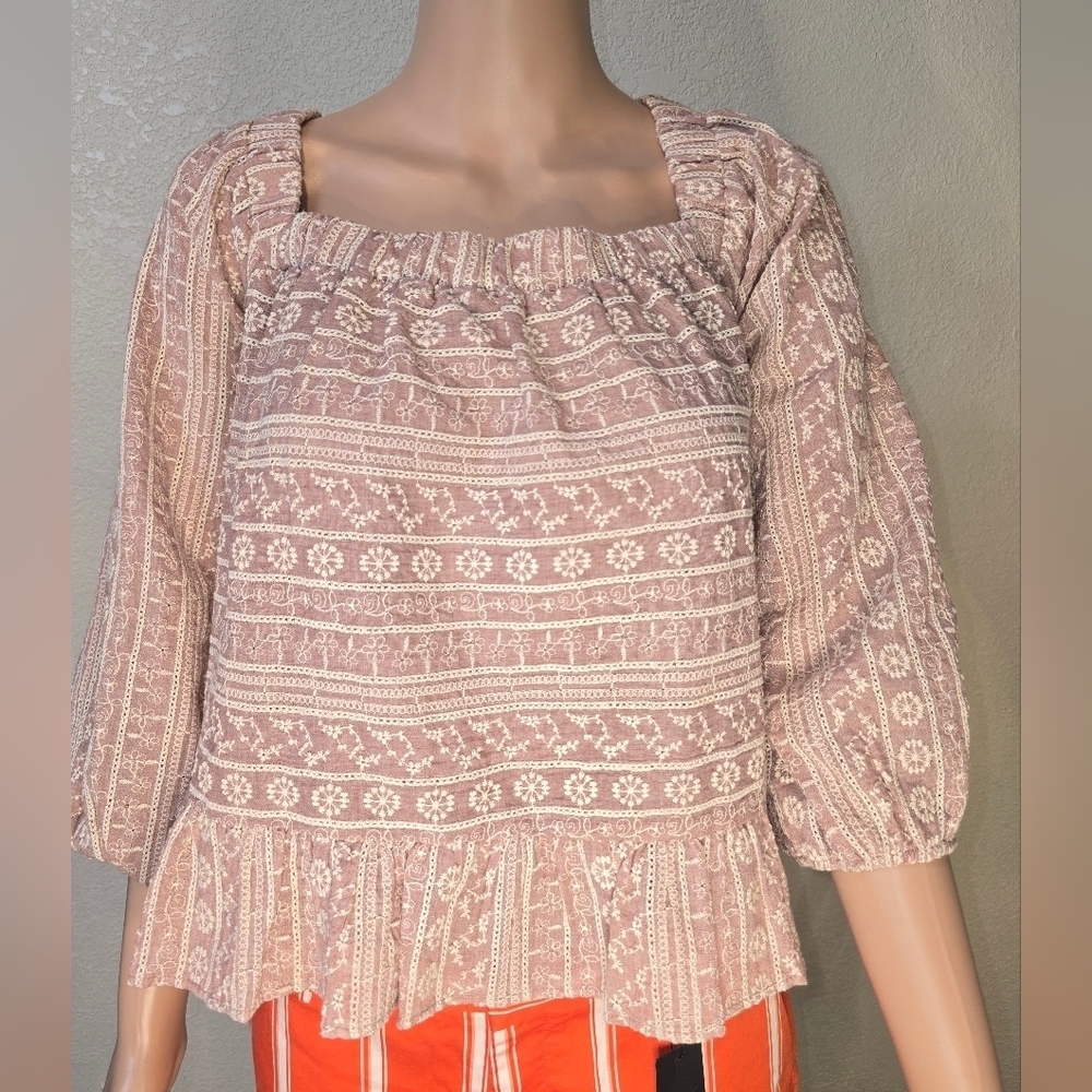 Saints & Hearts CROP TOP pink embroidered long sleeve  size Large